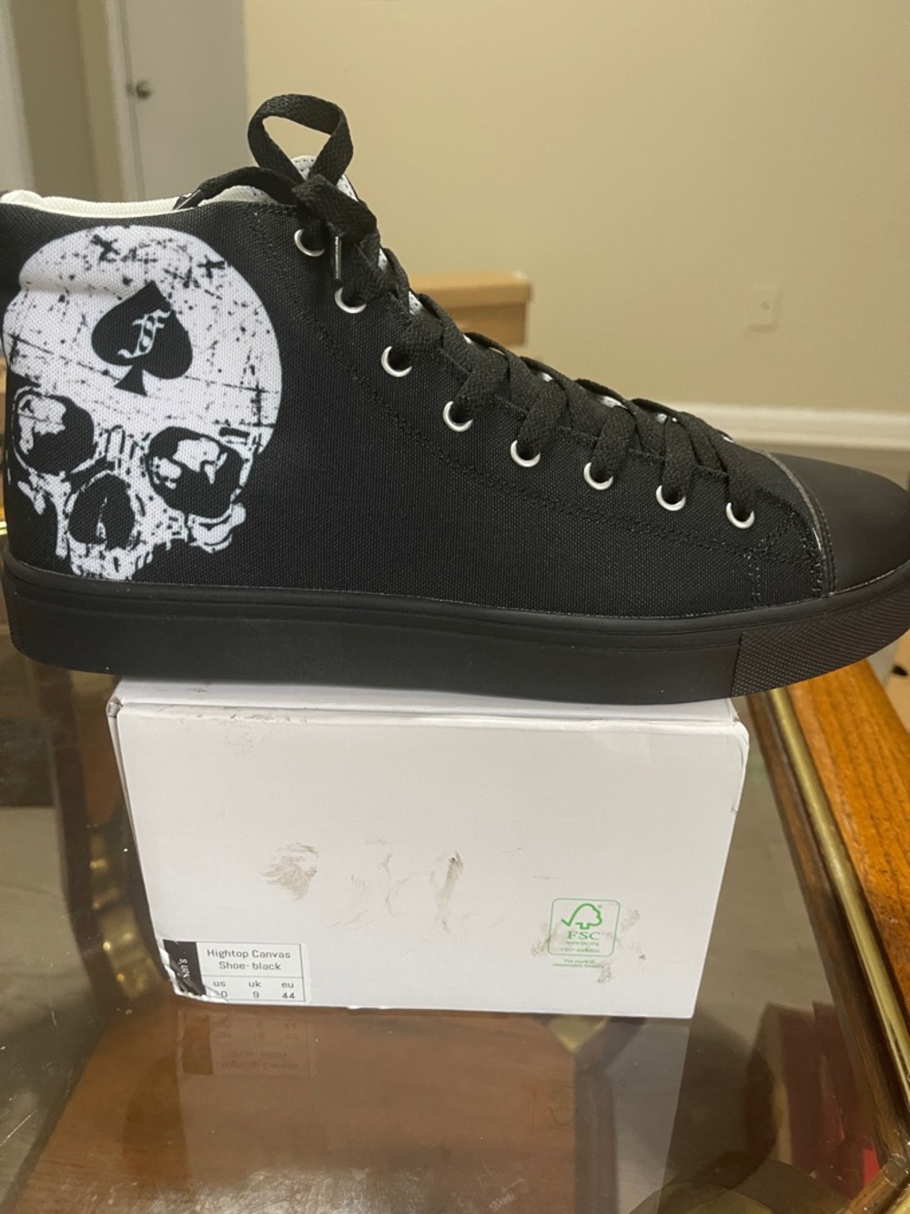 Black High-Top Canvas Sneakers with Skull Graphic